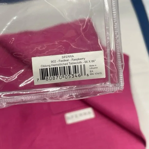 SFERRA Festival 902 Linen Oblong Hemstitched Tablecloth 66x86" , Raspberry - Picture 5 of 6